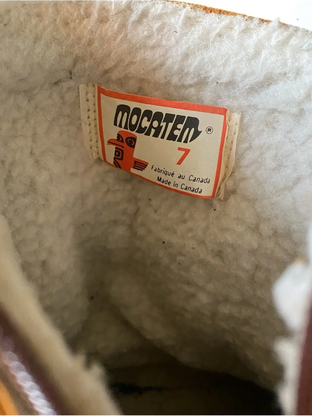 VINTAGE Mocatem Camel Leather Fleece Lined Winter Boots Mid Calf 70s 80s